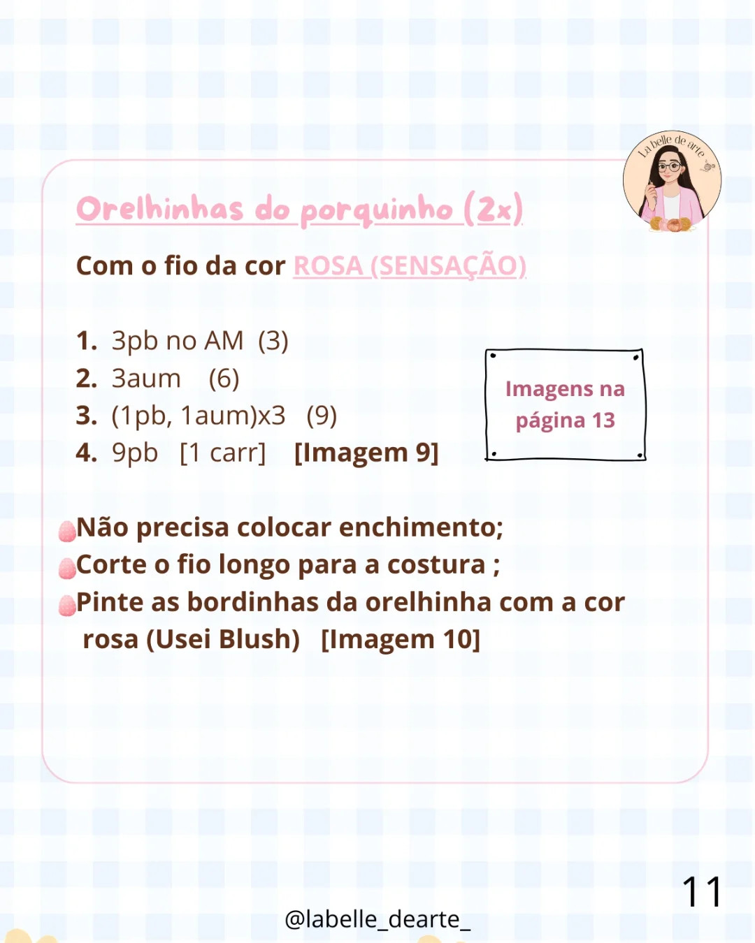 Algodão Doce: Gráfico de Crochê do Porquinho com Orelhas de Coelho