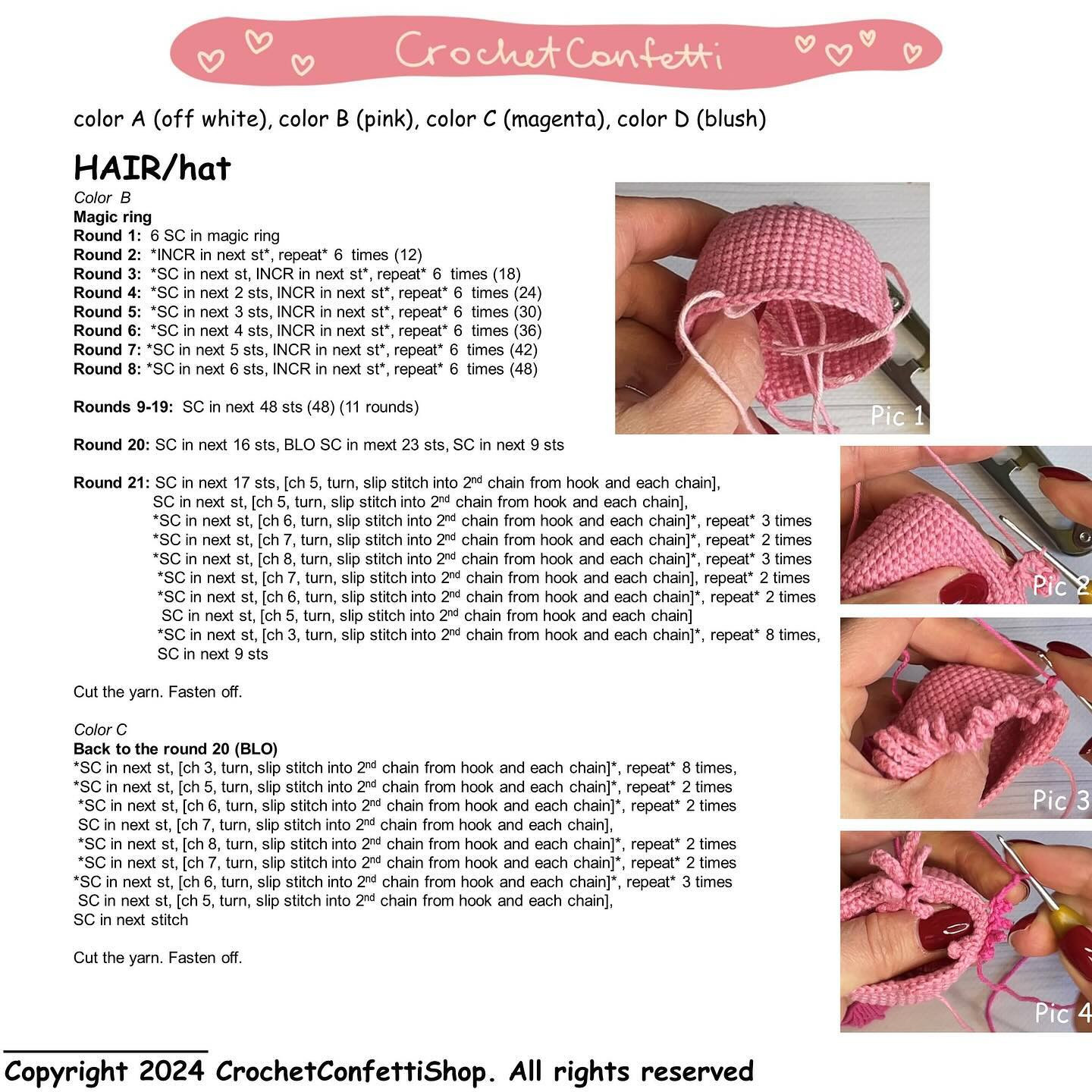 Amigurumi Crochet Pattern: Valentine's Angel Hair, Face, Wings & Decor