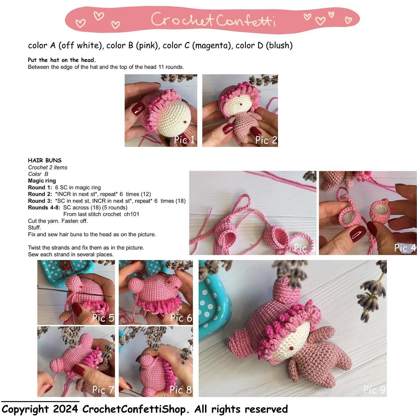 Amigurumi Crochet Pattern: Valentine's Angel Hair, Face, Wings & Decor