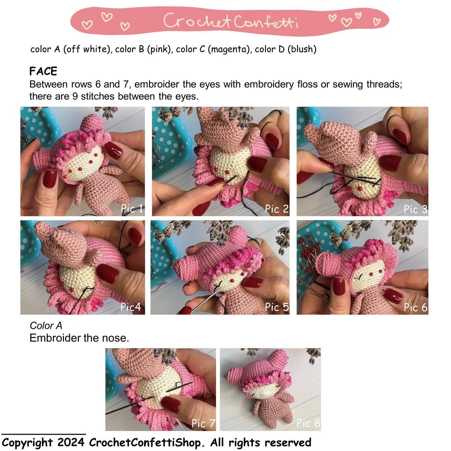 Amigurumi Crochet Pattern: Valentine's Angel Hair, Face, Wings & Decor