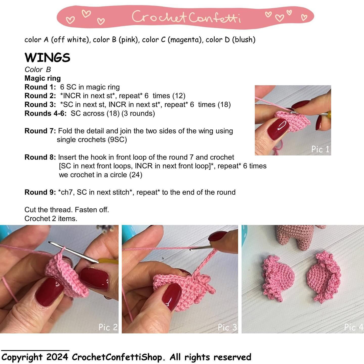 Amigurumi Crochet Pattern: Valentine's Angel Hair, Face, Wings & Decor