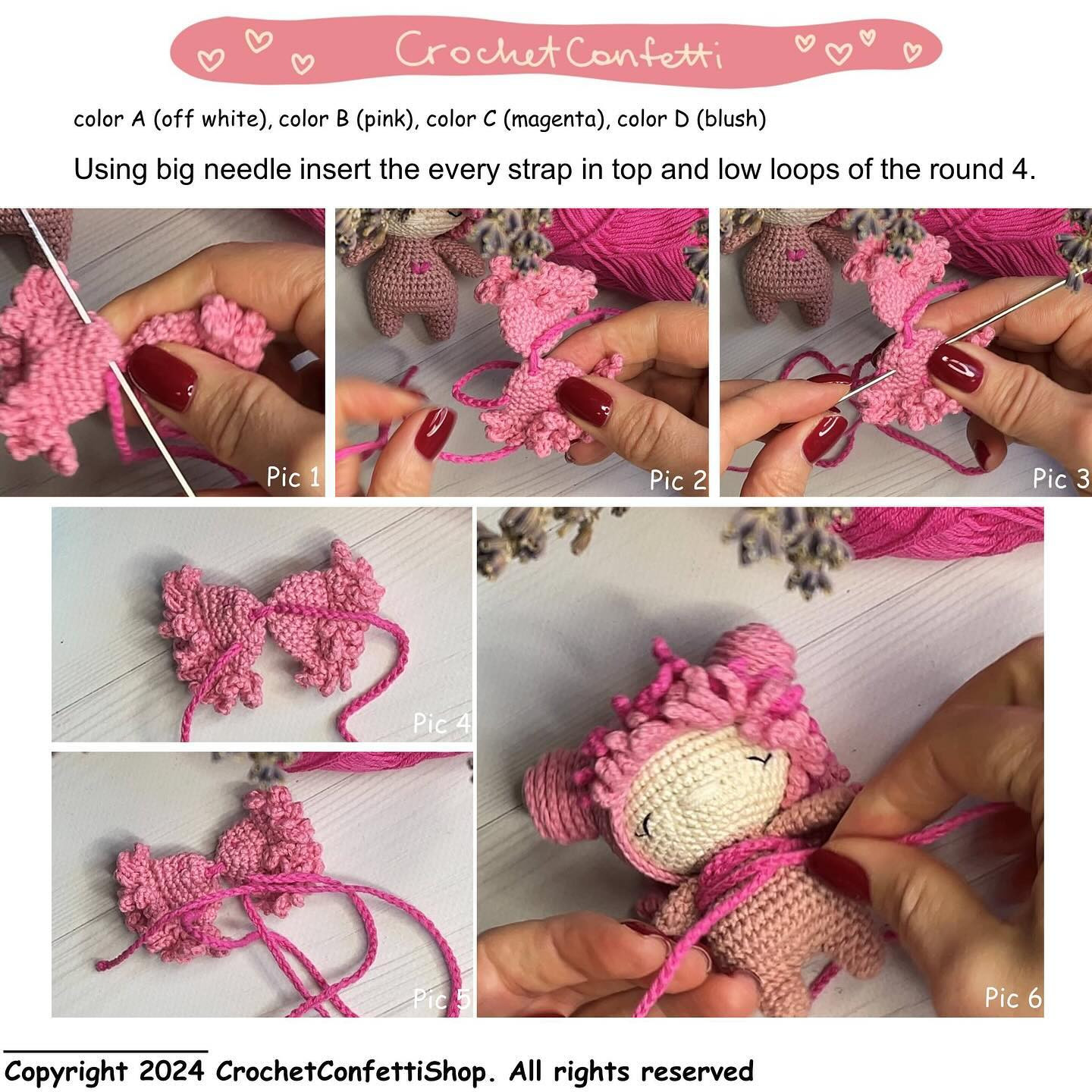 Amigurumi Crochet Pattern: Valentine's Angel Hair, Face, Wings & Decor