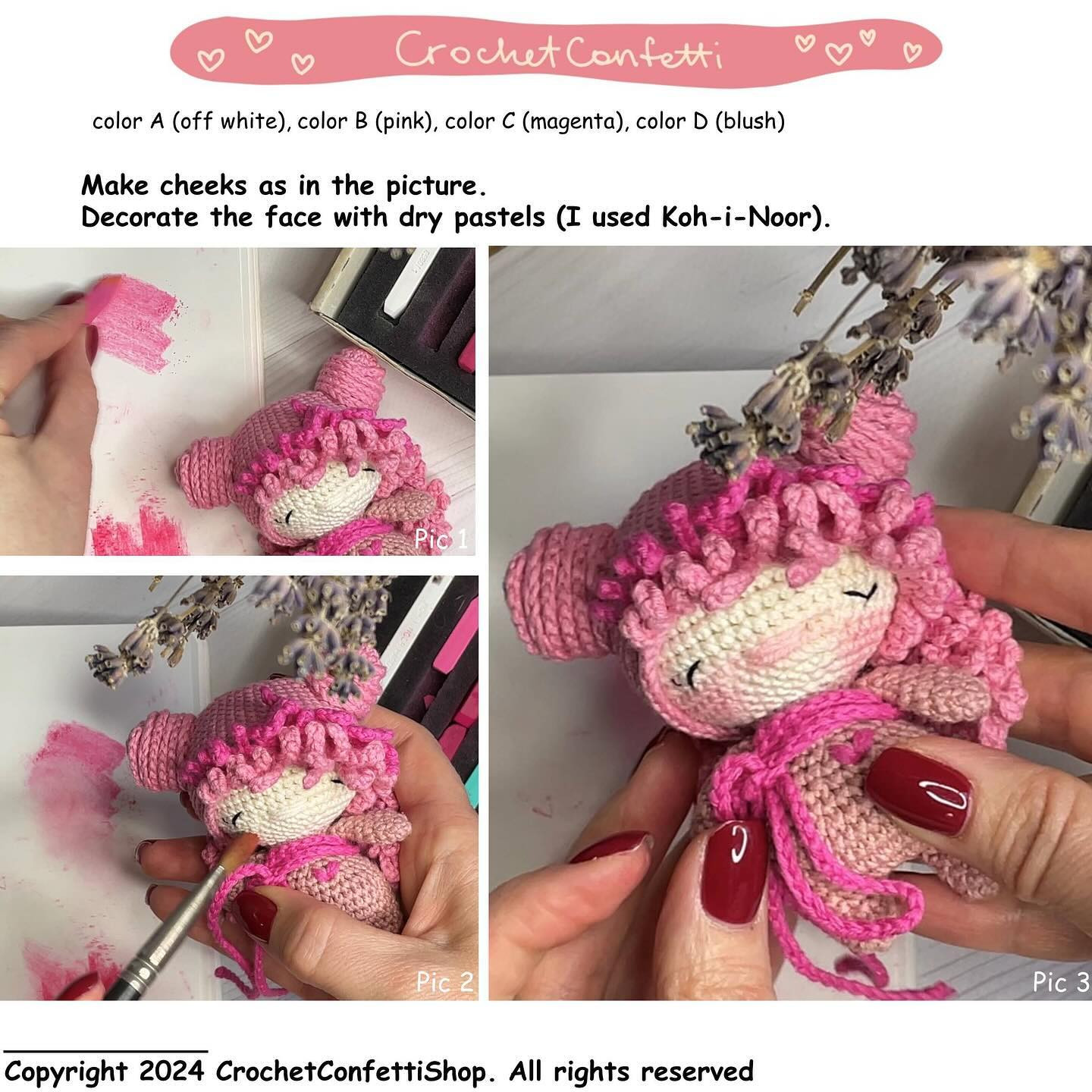 Amigurumi Crochet Pattern: Valentine's Angel Hair, Face, Wings & Decor