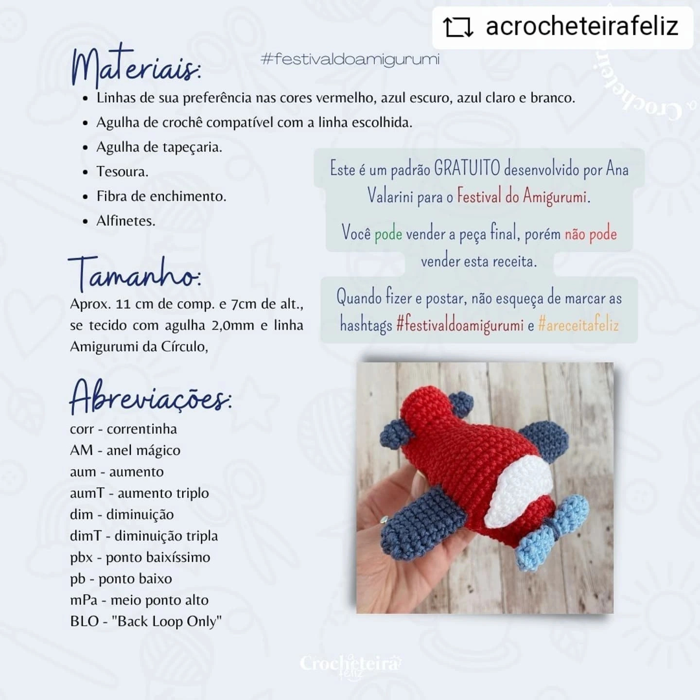 Avião de crochê: gráfico gratuito para amigurumi.