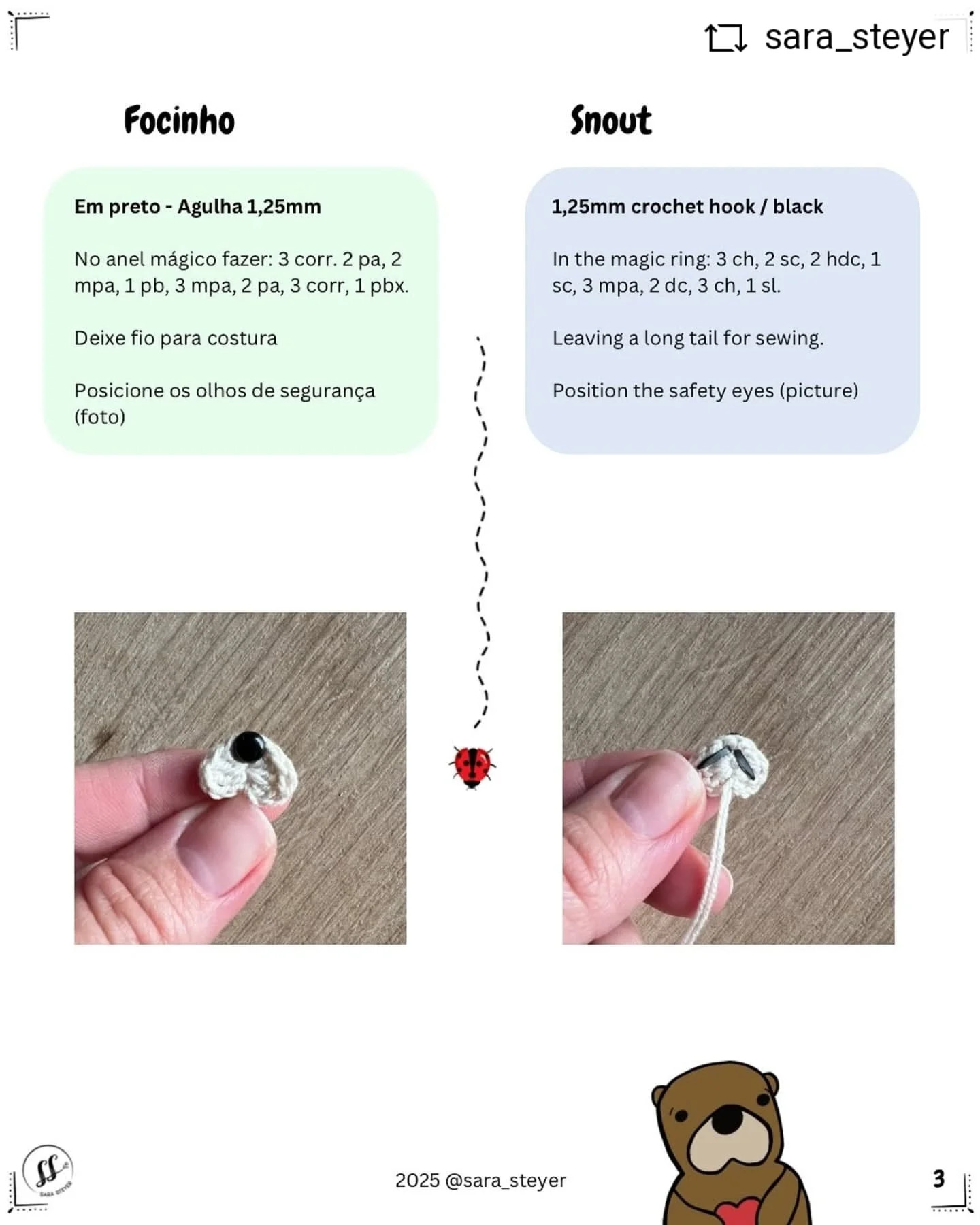 Bebê lontra amigurumi: gráfico de crochê gratuito