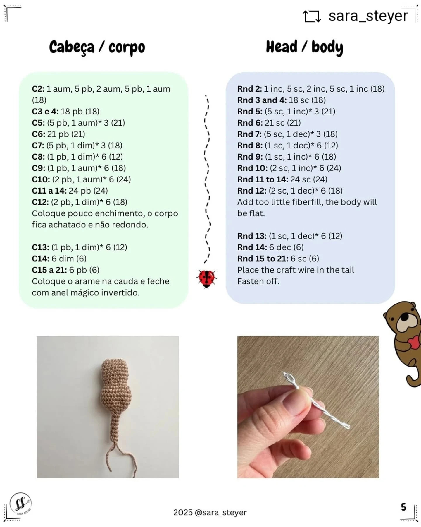 Bebê lontra amigurumi: gráfico de crochê gratuito