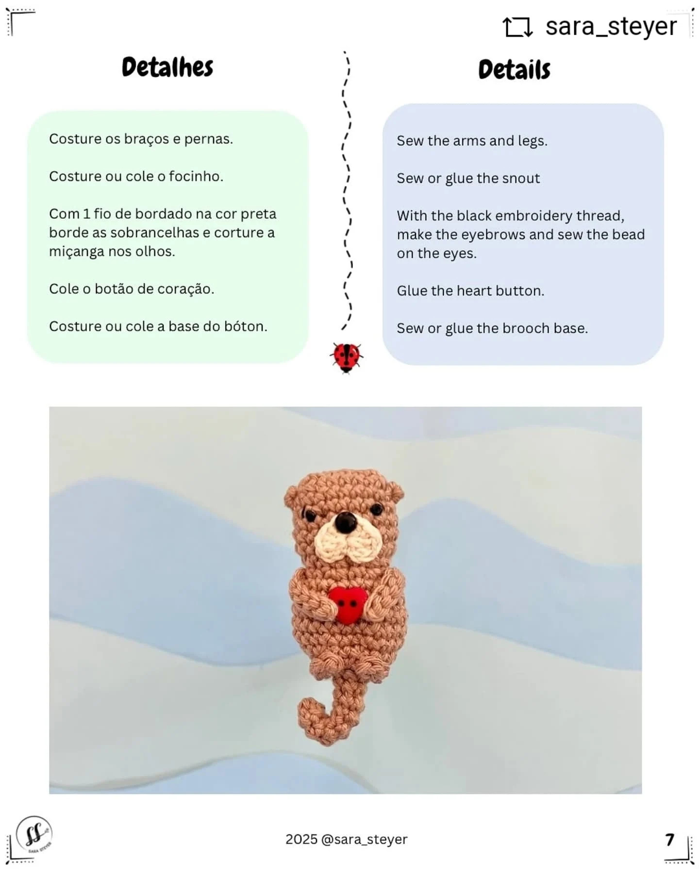 Bebê lontra amigurumi: gráfico de crochê gratuito