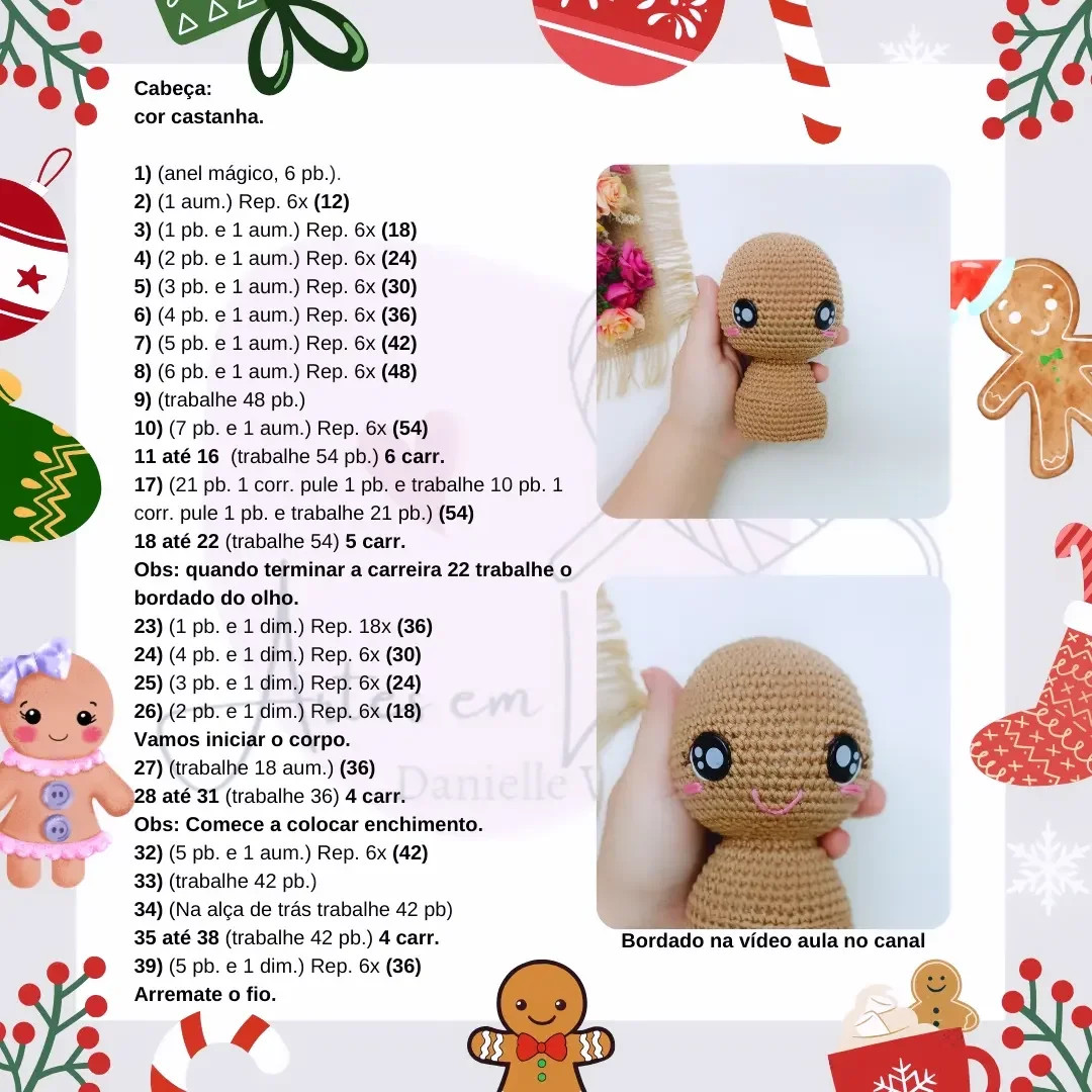 Biscoito de gengibre amigurumi: Gráfico de crochê grátis.