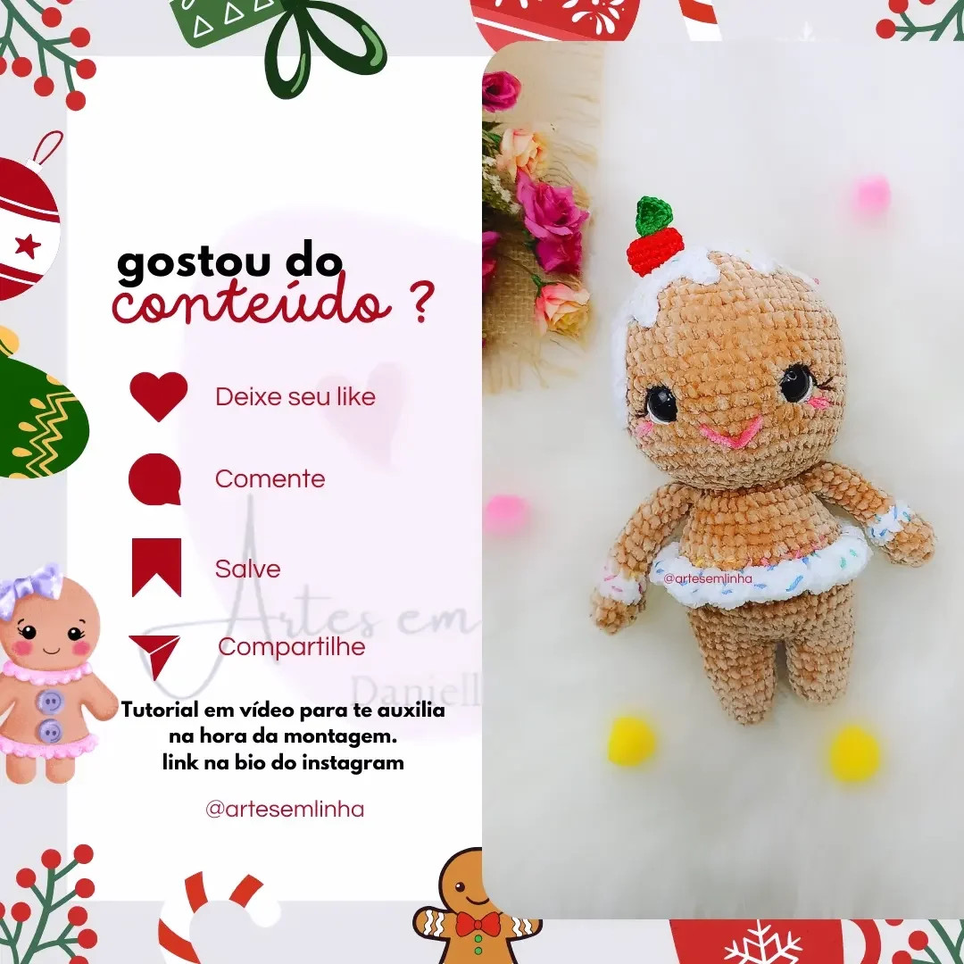 Biscoito de gengibre amigurumi: Gráfico de crochê grátis.