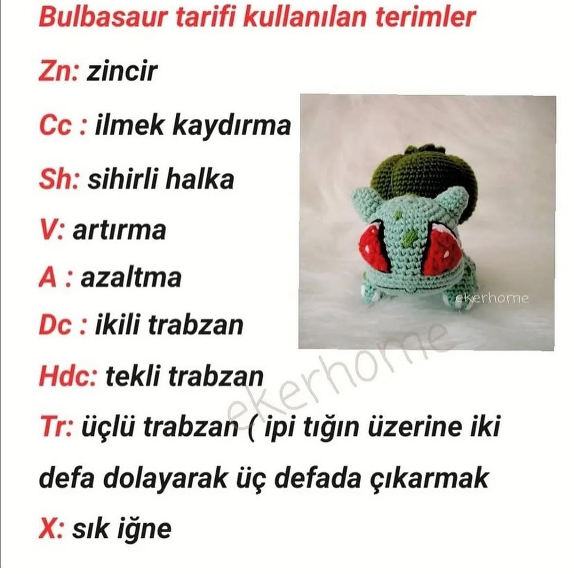 Bulbasaur Amigurumi Tığ İşi Şeması Ücretsiz