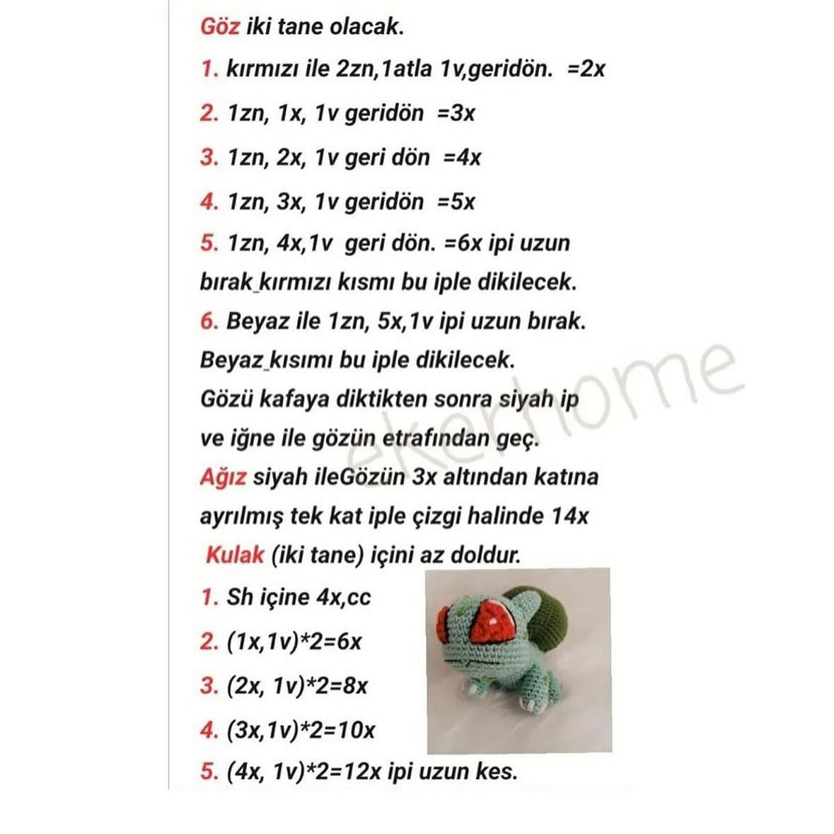 Bulbasaur Amigurumi Tığ İşi Şeması Ücretsiz