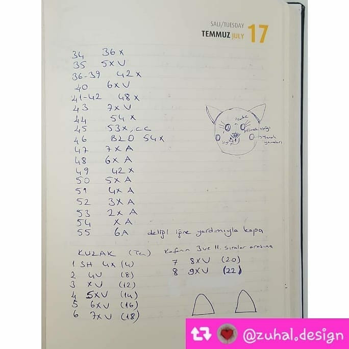 Çeviri Tığ işi Kedi Şeması