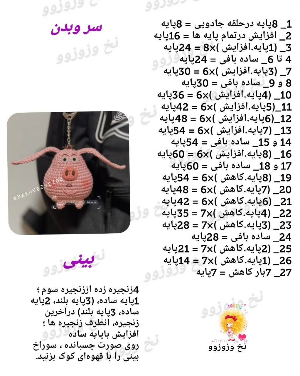 چارت قلاب بافی خوک کوچک بامزه