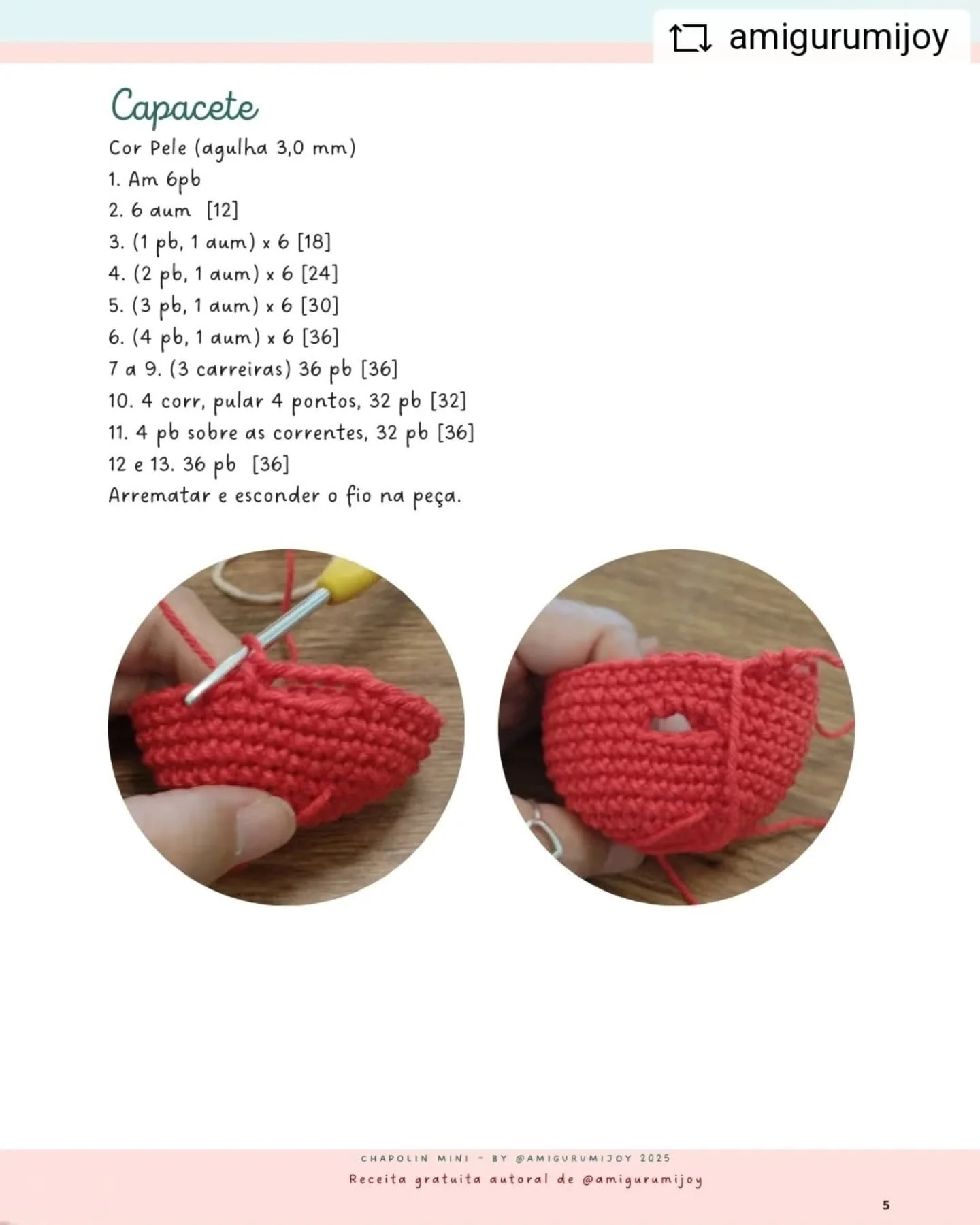 Chaveiro Chapolin Mini: Gráfico de Amigurumi Grátis