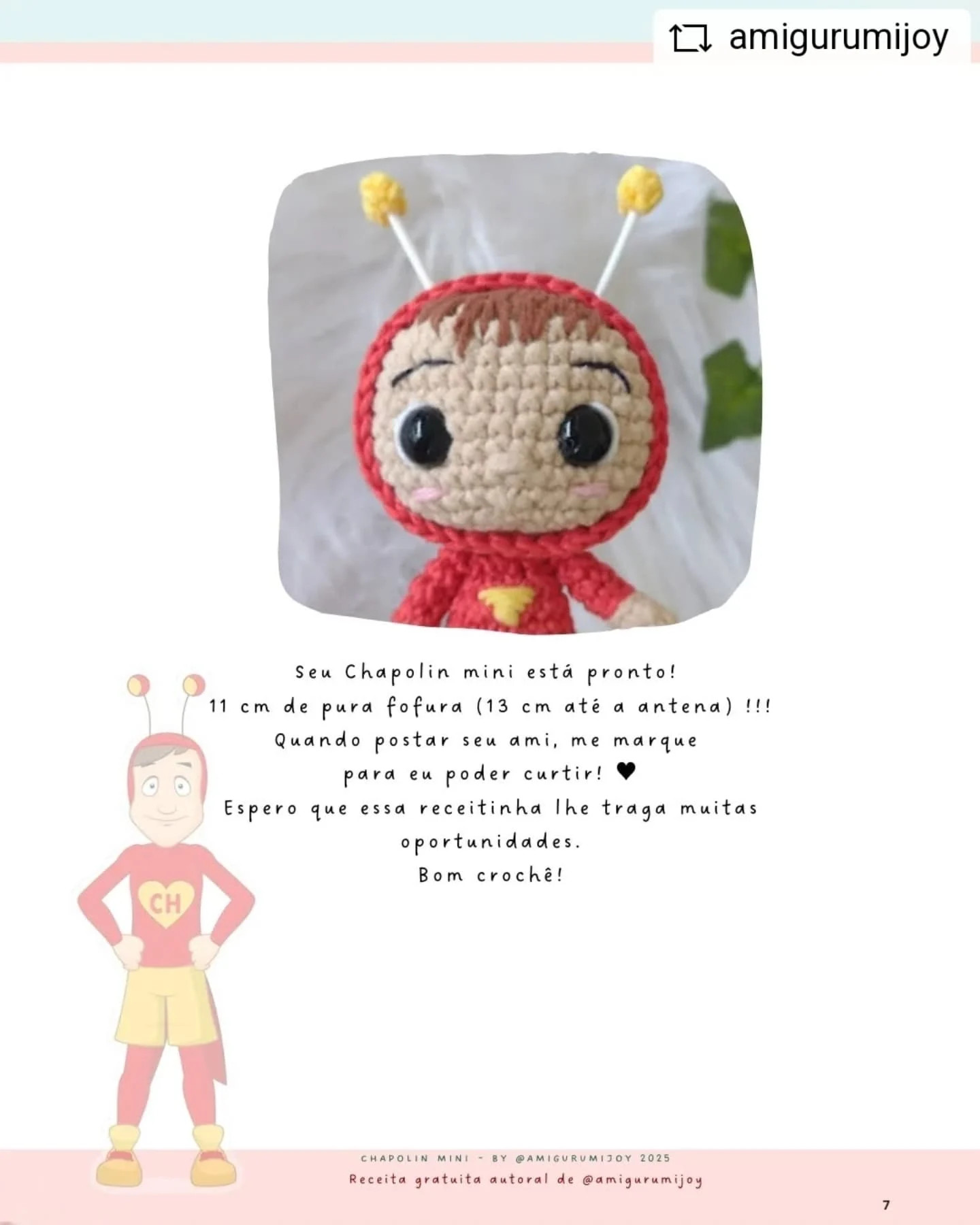 Chaveiro Chapolin Mini: Gráfico de Amigurumi Grátis