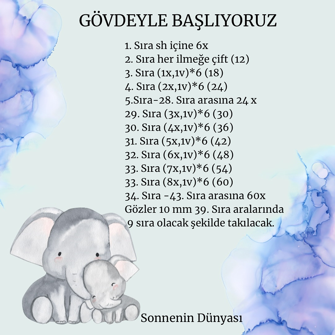 Çıngırak Fil Amigurumi Şeması: Ücretsiz