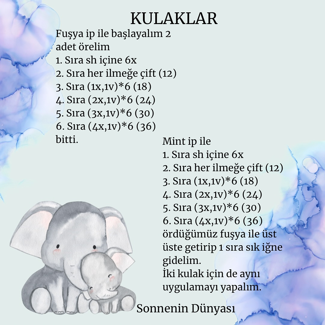 Çıngırak Fil Amigurumi Şeması: Ücretsiz