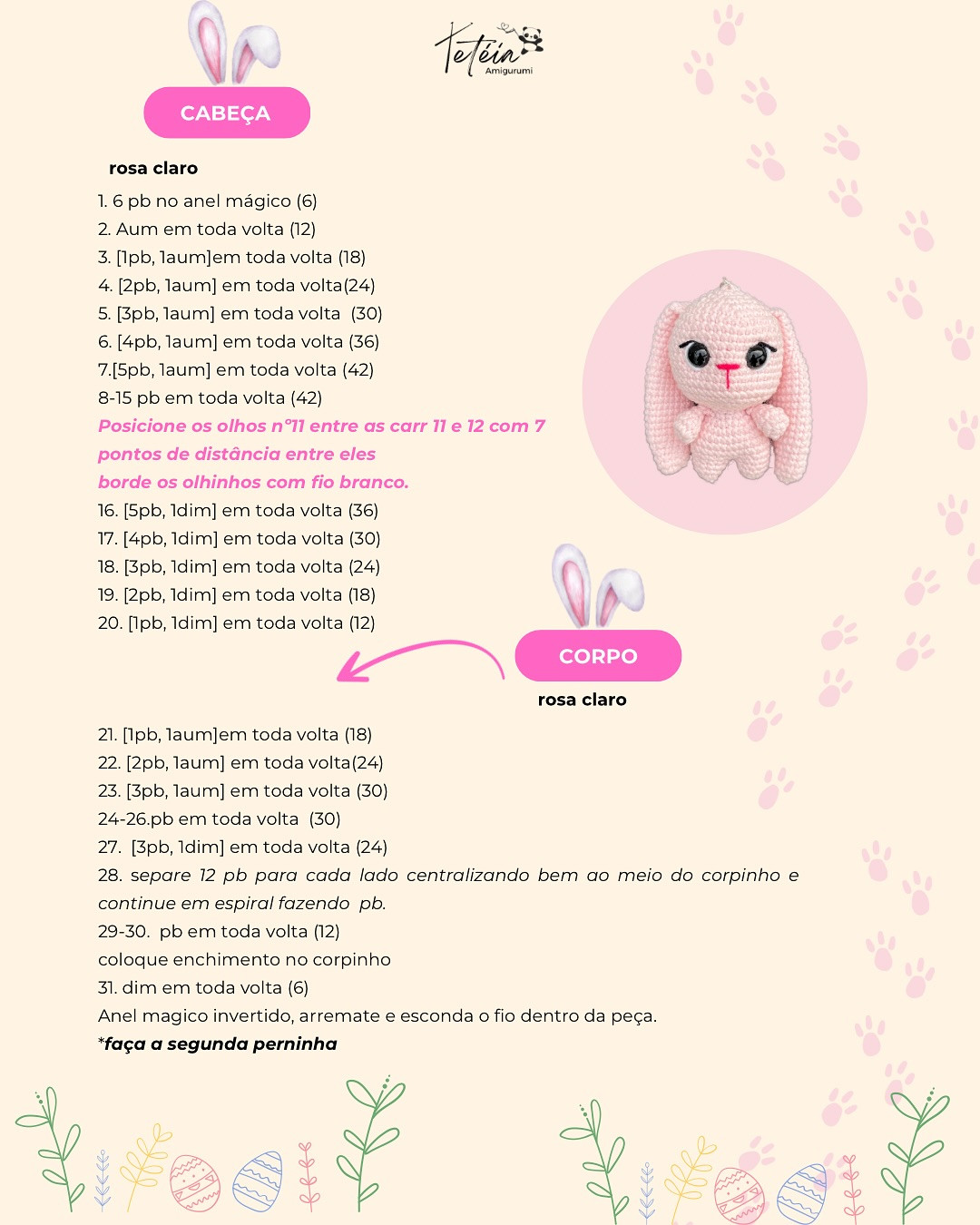 Coelhinha Zuli: Gráfico de Amigurumi Passo a Passo