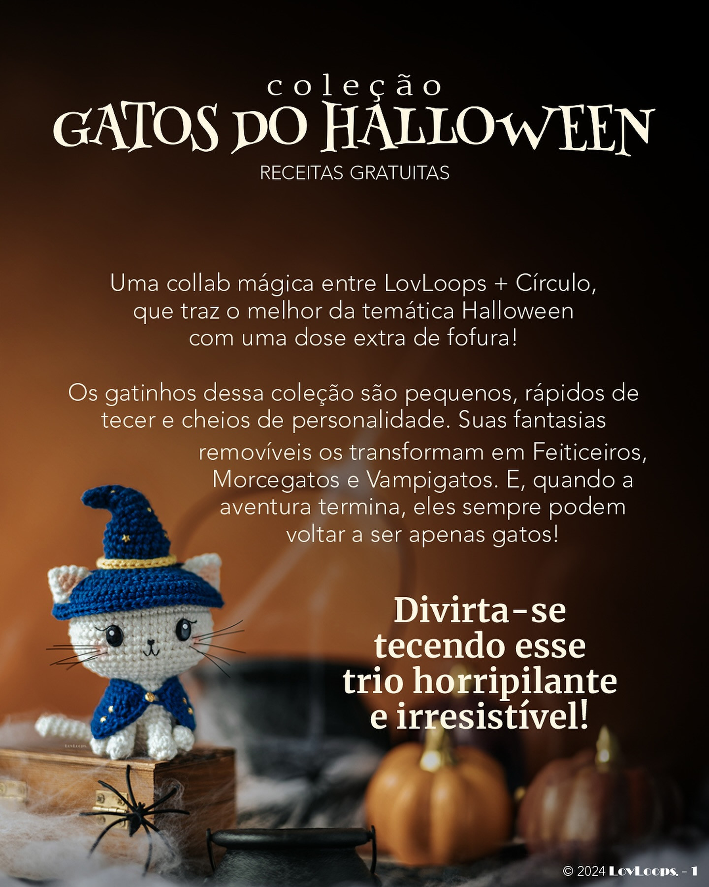 Coleção de Gatinhos de Halloween: Gráficos de Crochê Grátis