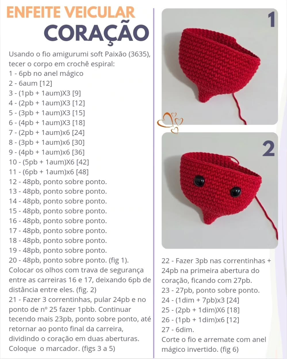 Coraçãozinho de crochê: Gráfico gratuito para amigurumi
