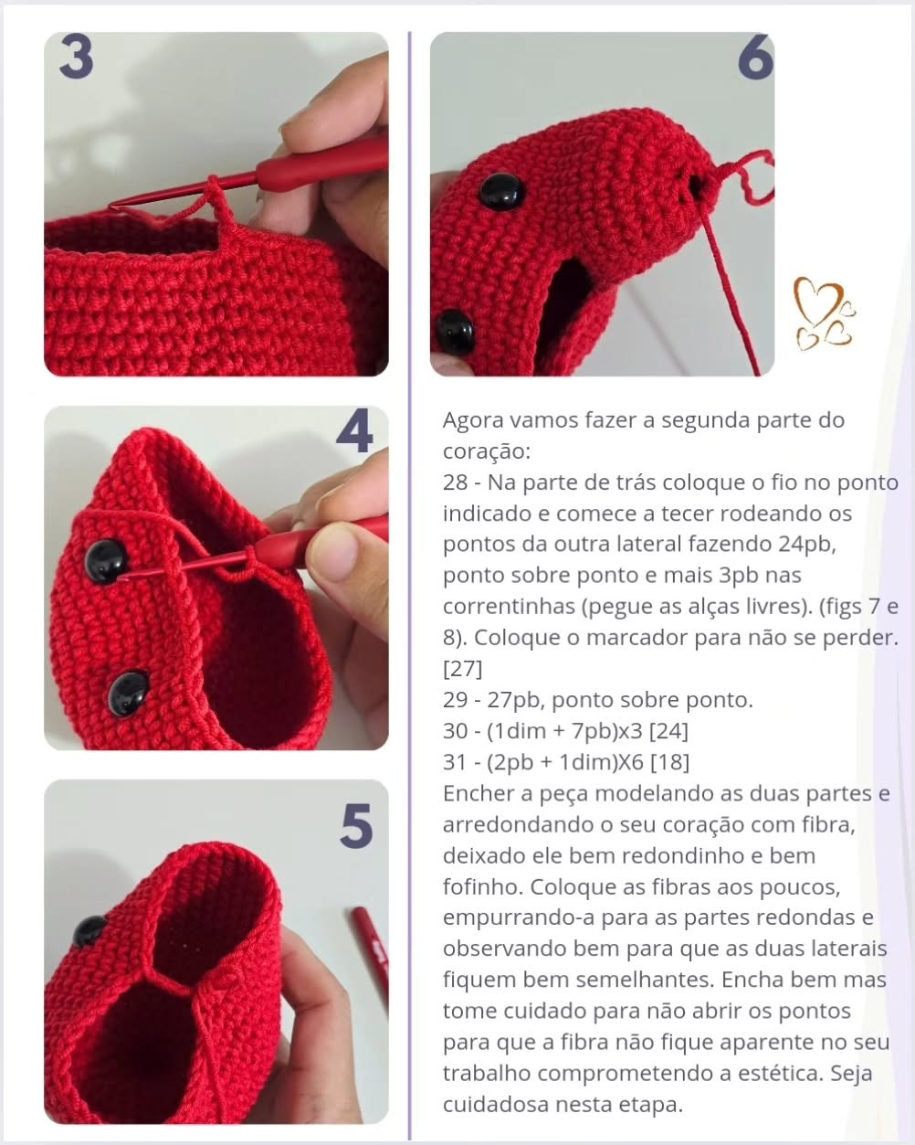 Coraçãozinho de crochê: Gráfico gratuito para amigurumi
