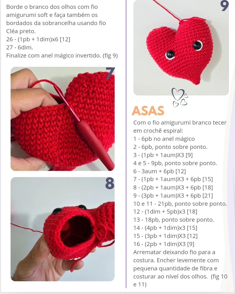Coraçãozinho de crochê: Gráfico gratuito para amigurumi