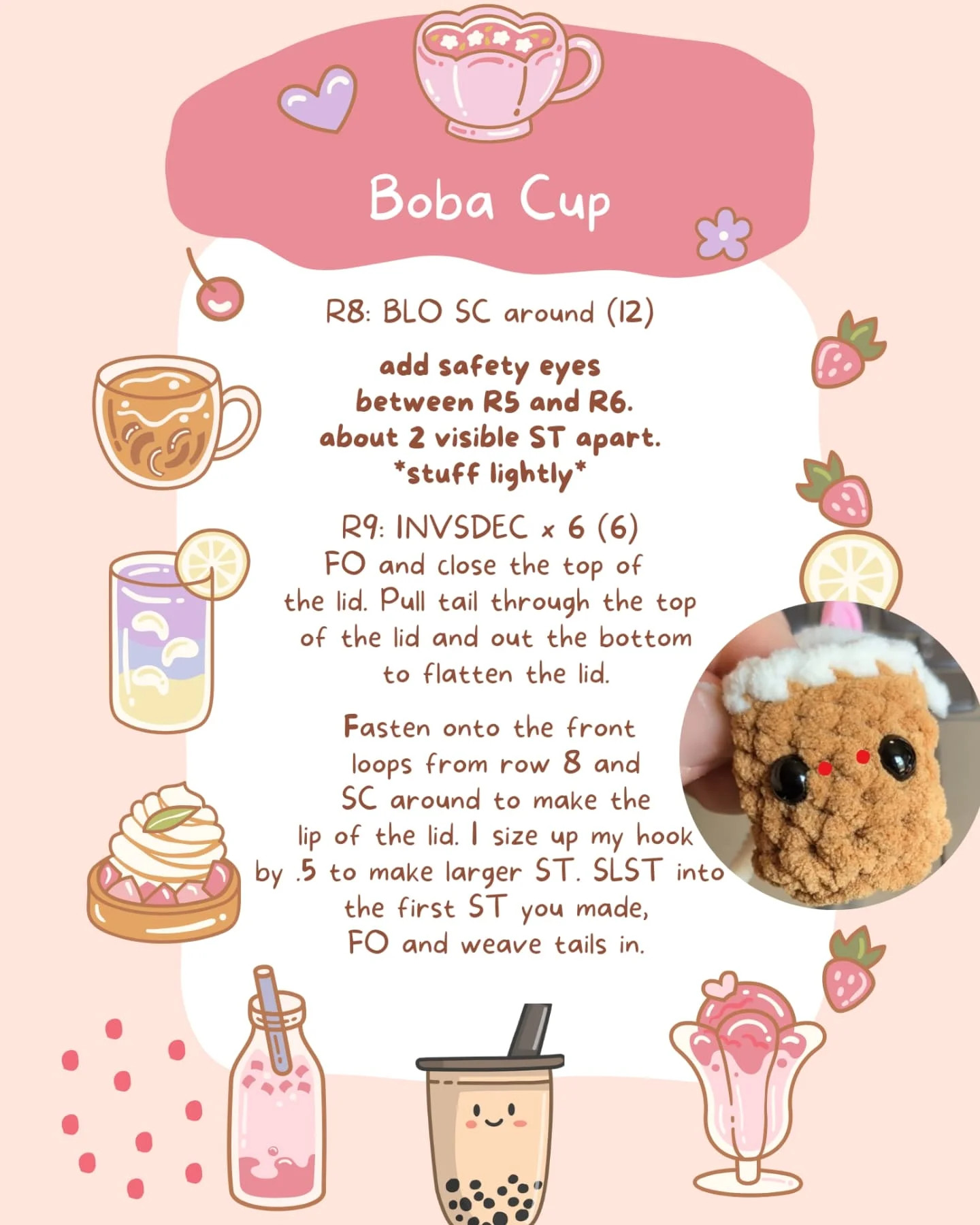 Crochet Boba Tea Charm Pattern