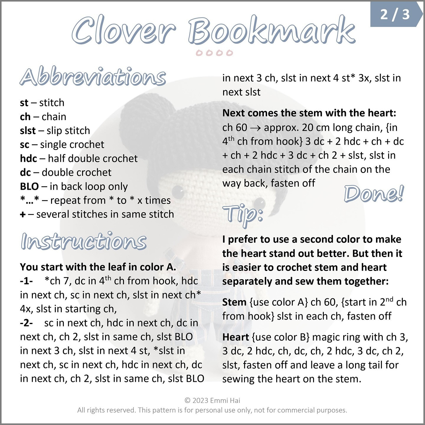 Crochet Bookmark Pattern: Clover & Heart Design