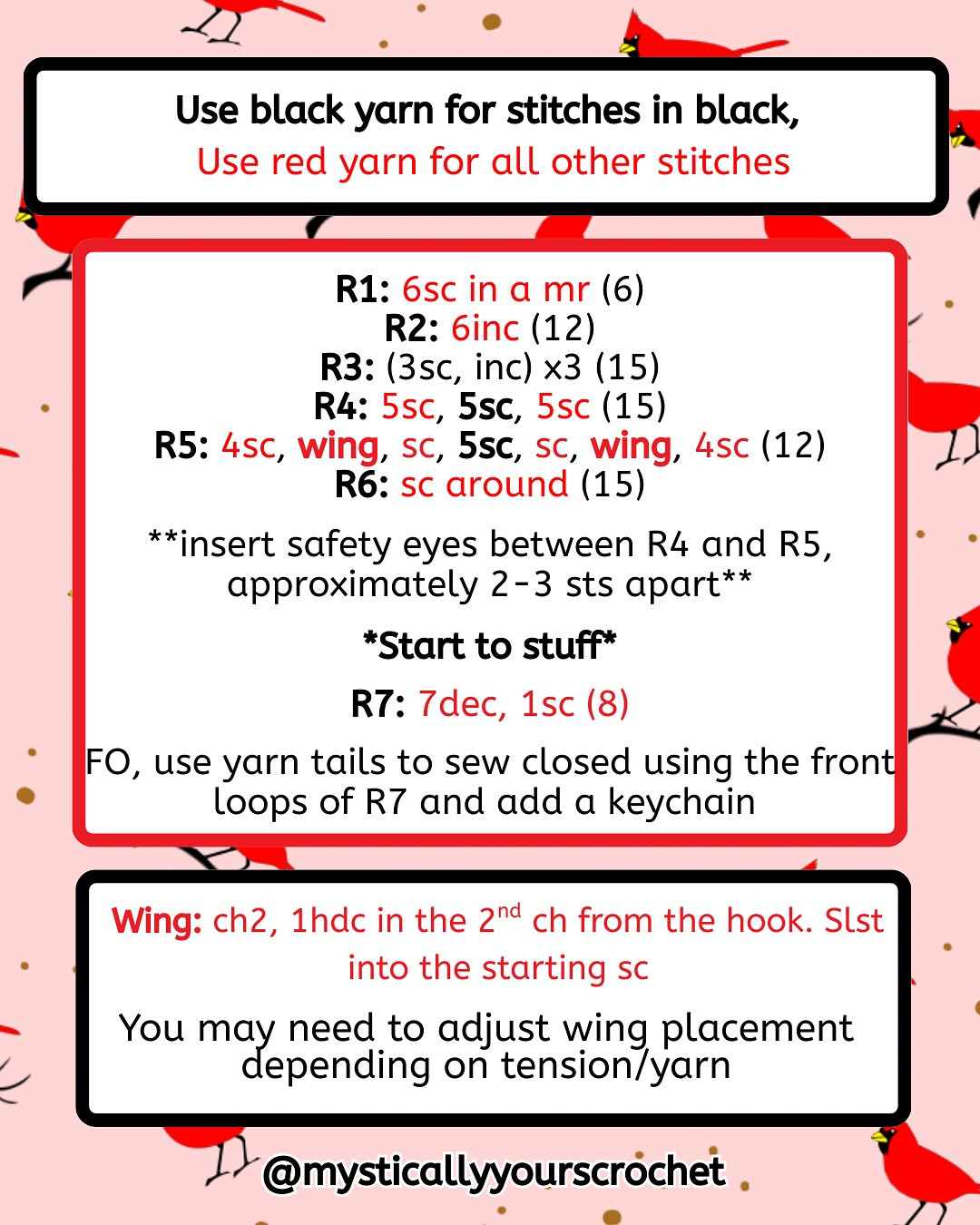 Crochet Cardinal Keychain Pattern