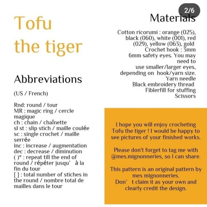 Crochet Chart: Tofu the Tiger Amigurumi Pattern