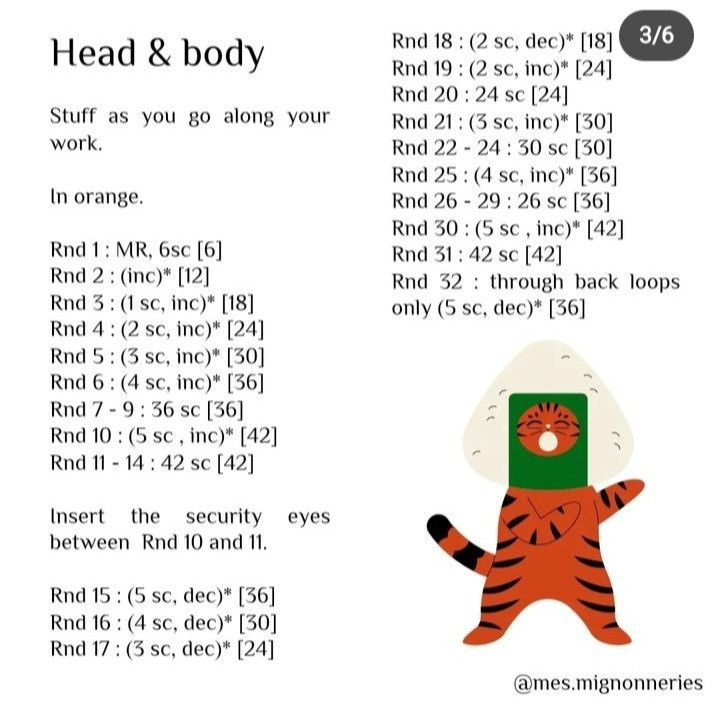 Crochet Chart: Tofu the Tiger Amigurumi Pattern