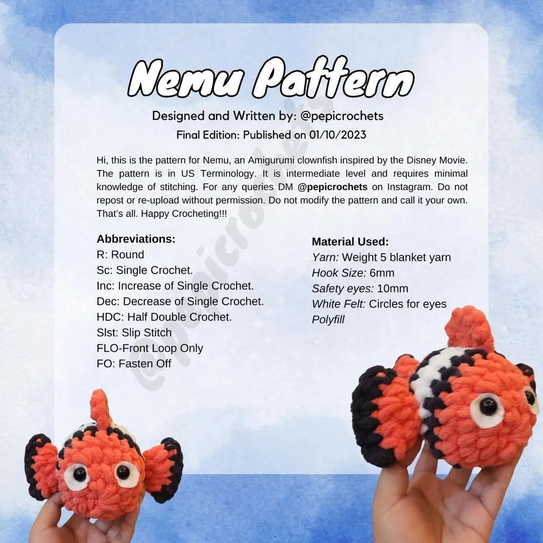 Crochet Clownfish Amigurumi Pattern