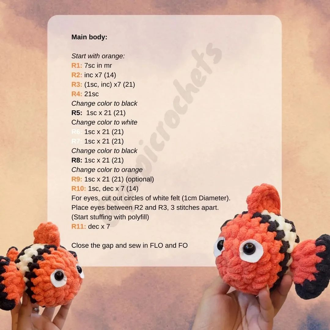 Crochet Clownfish Amigurumi Pattern
