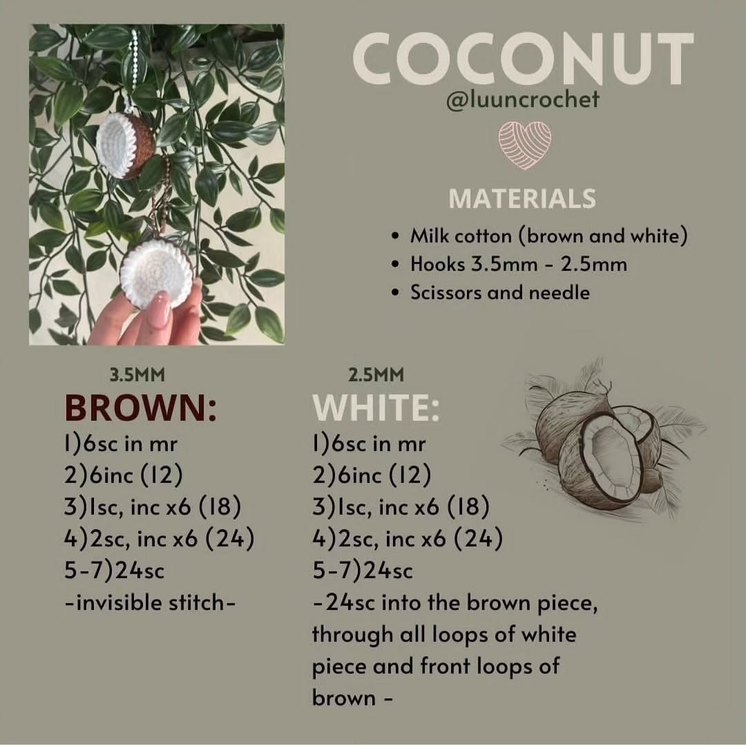 Crochet Coconut Charm Pattern