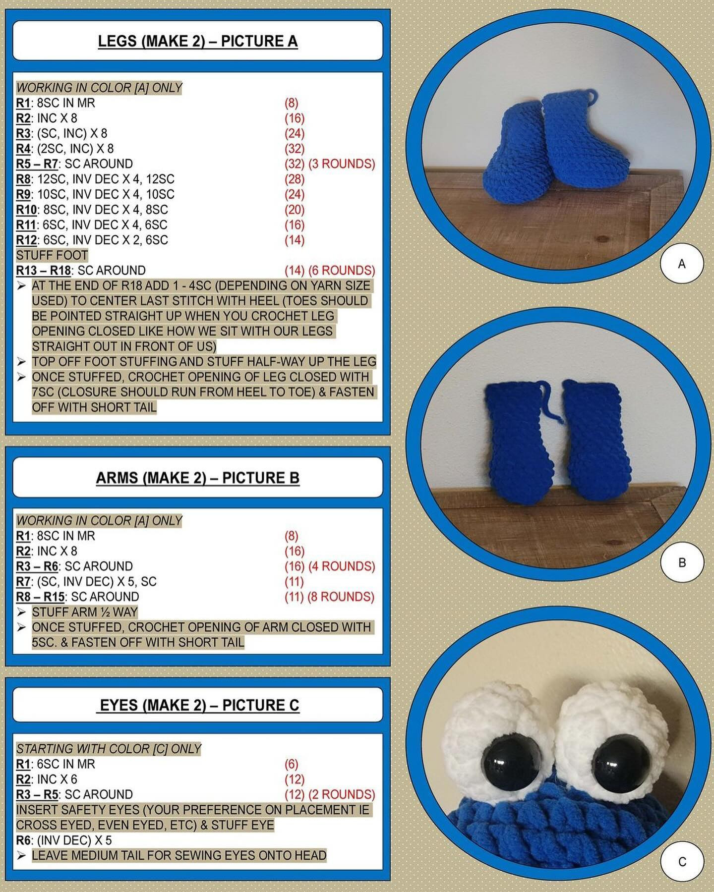 Crochet Cookie Monster Pattern: Low-Sew Design