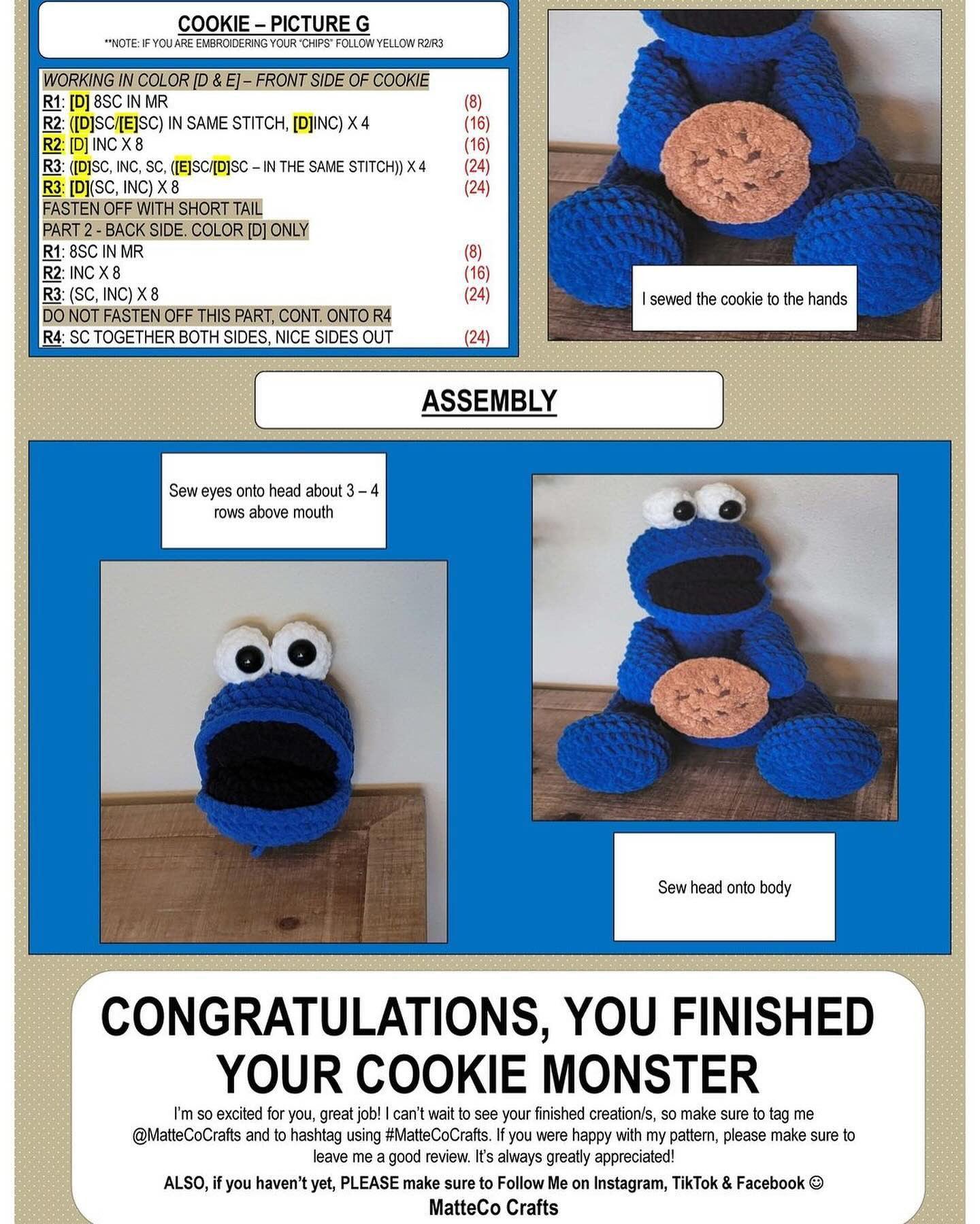 Crochet Cookie Monster Pattern: Low-Sew Design