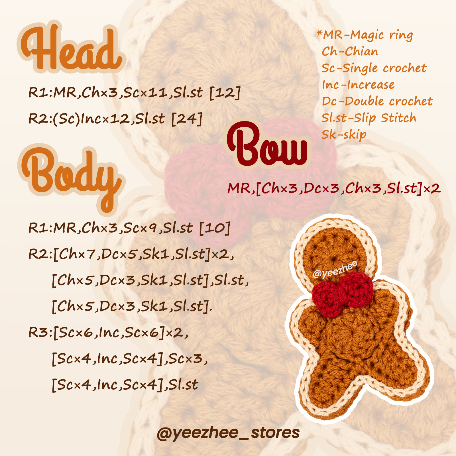 Crochet Gingerbread Man Pattern Chart