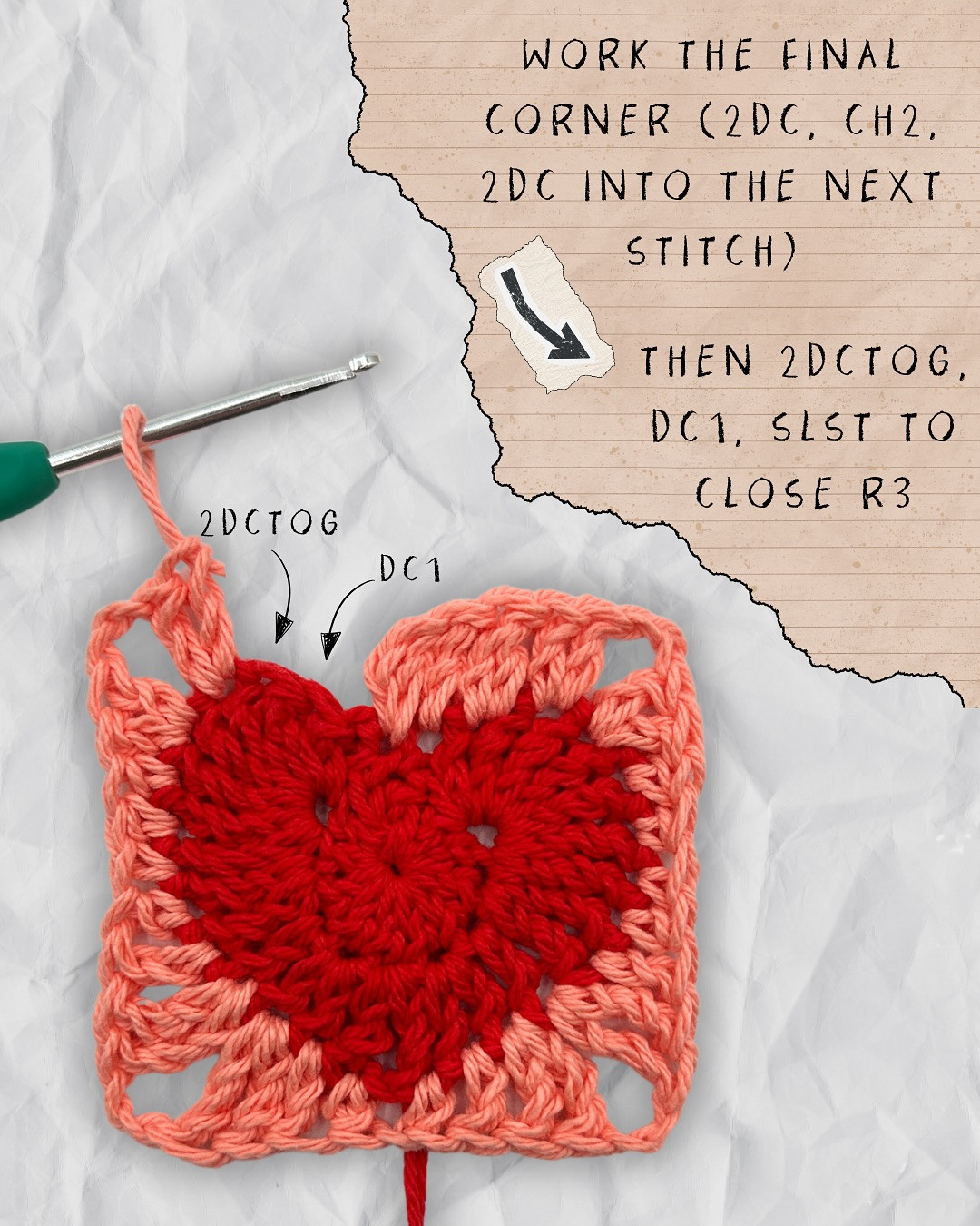 Crochet Heart Granny Square Pattern