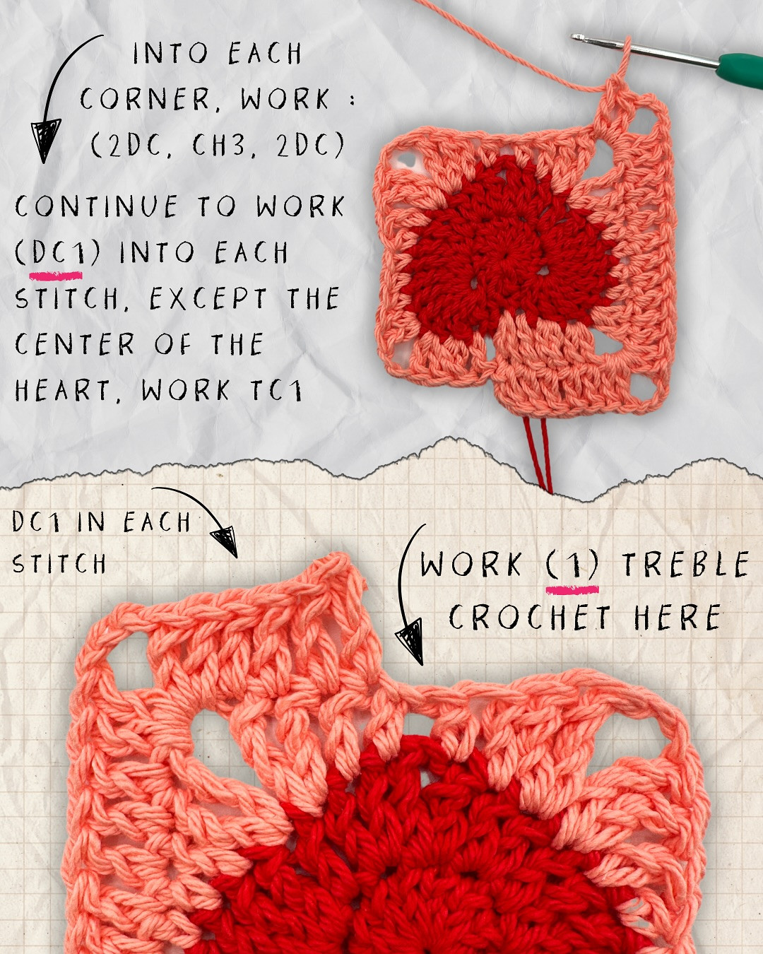 Crochet Heart Granny Square Pattern