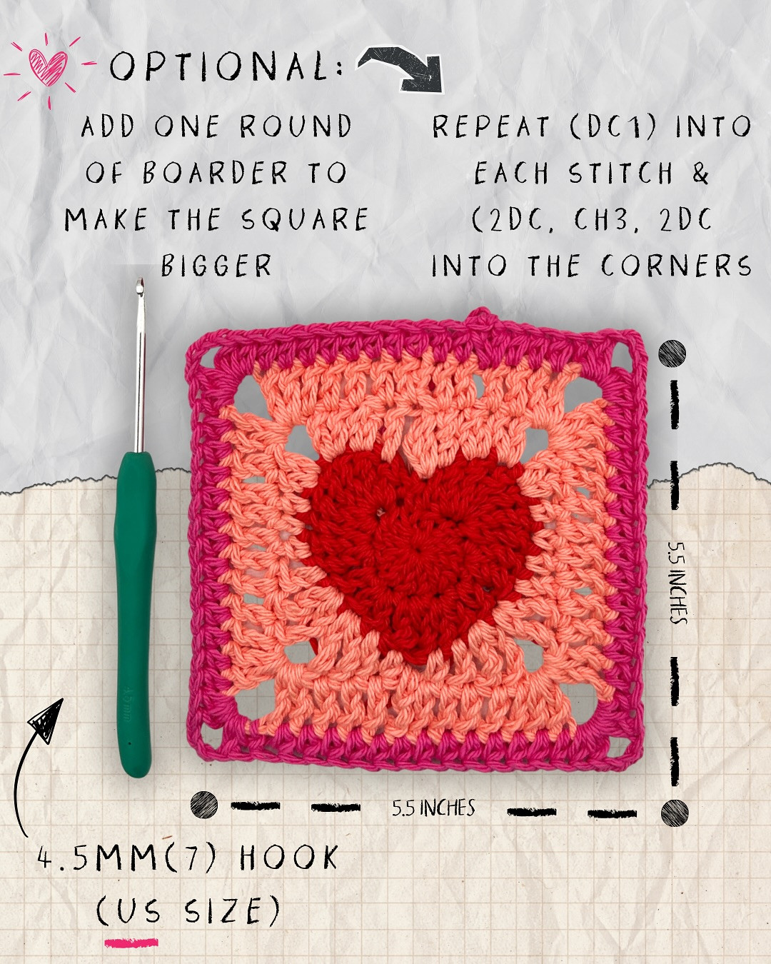 Crochet Heart Granny Square Pattern