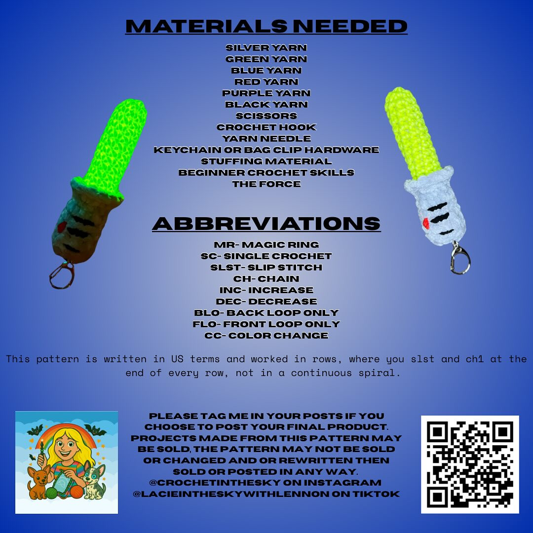 Crochet Mini Lightsaber Backpack Clips Pattern