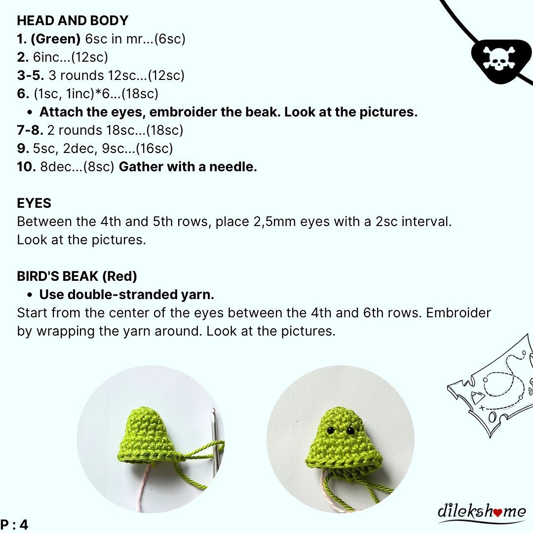 Crochet Pattern: Adorable Pirate Kiwi Bird