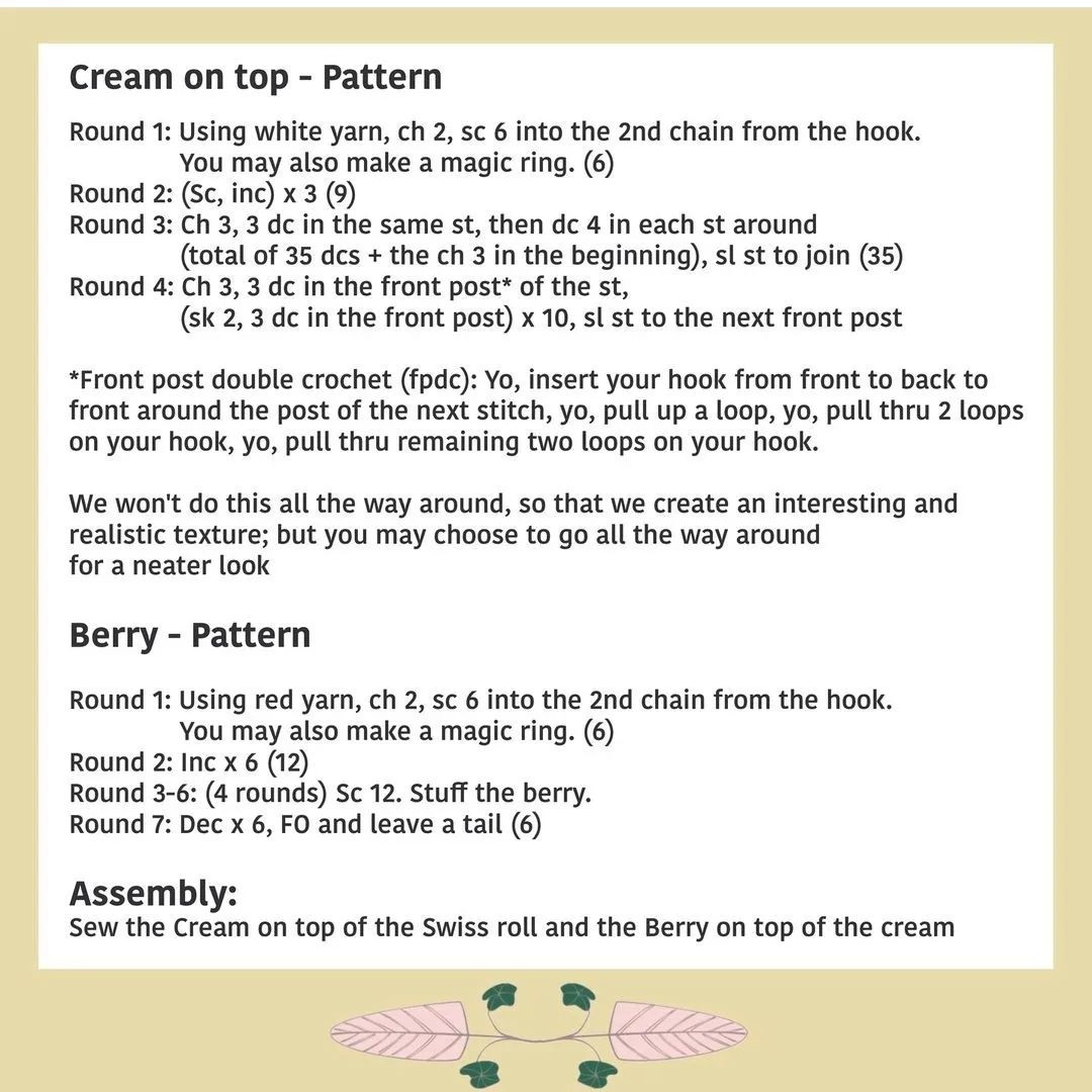 Crochet Pattern: Adorable Raspberry Cake Roll