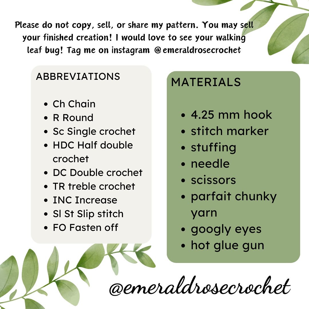 Crochet Pattern: Adorable Walking Leaf Bugs