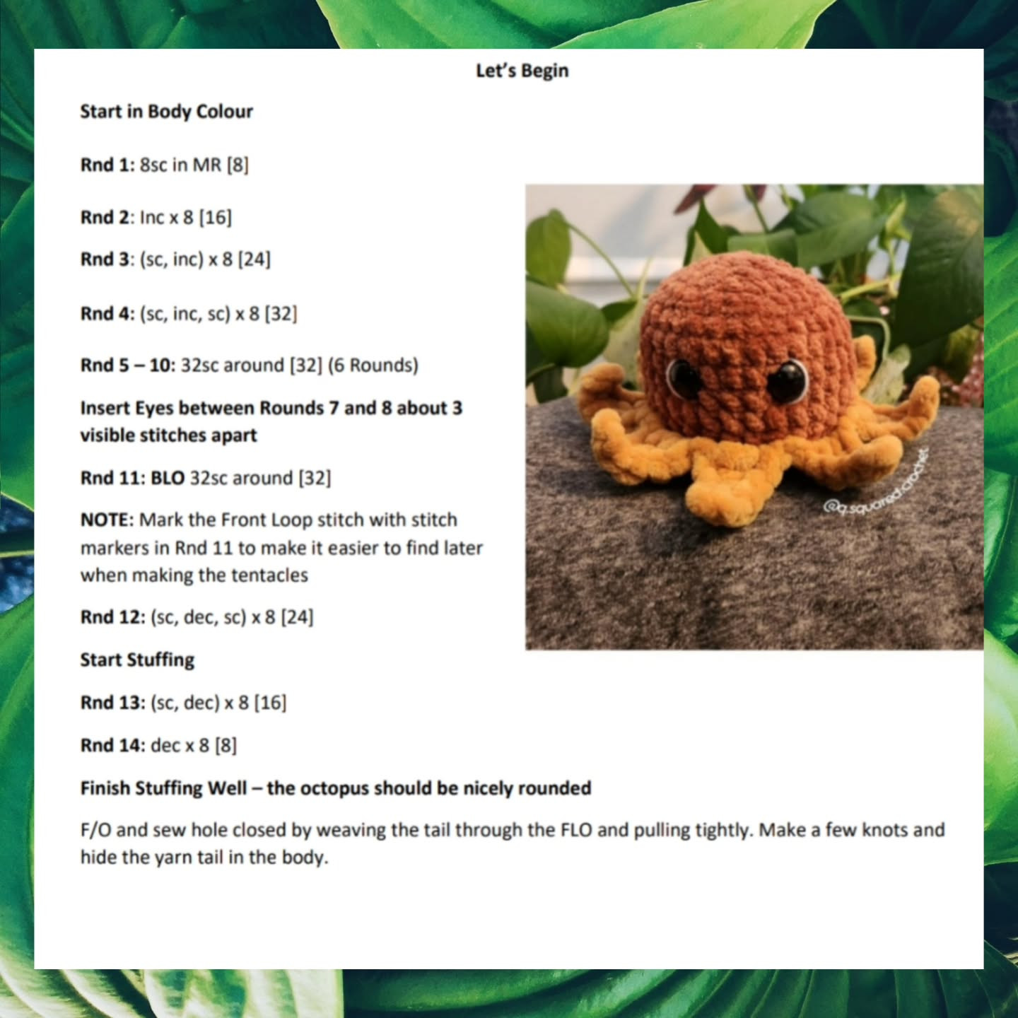 Crochet Pattern: No-Sew Ollie the Sunflower Octopus
