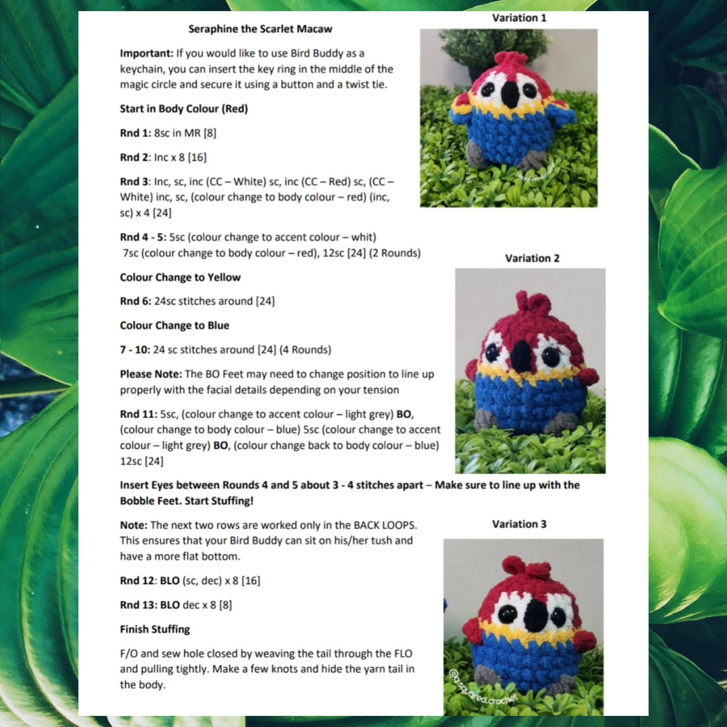 Crochet Pattern: No-Sew Scarlet Macaw Bird Buddy