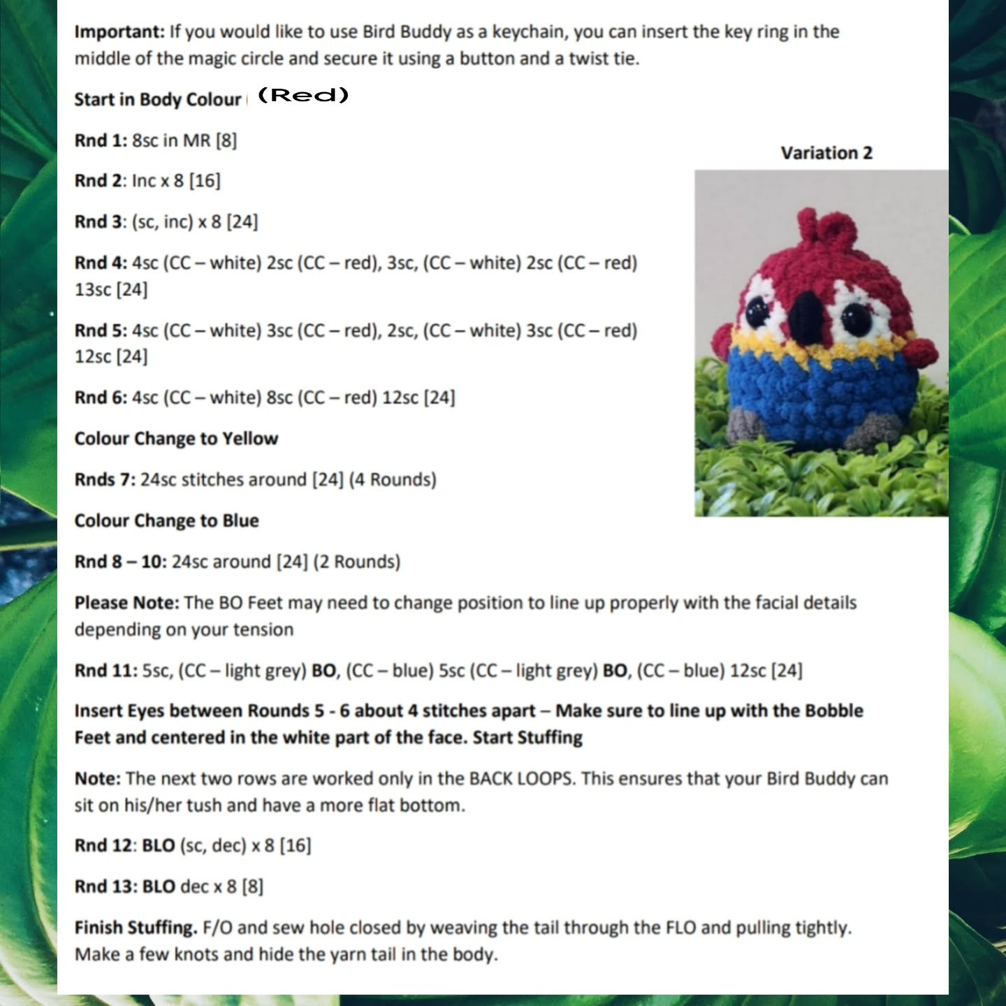 Crochet Pattern: No-Sew Scarlet Macaw Bird Buddy