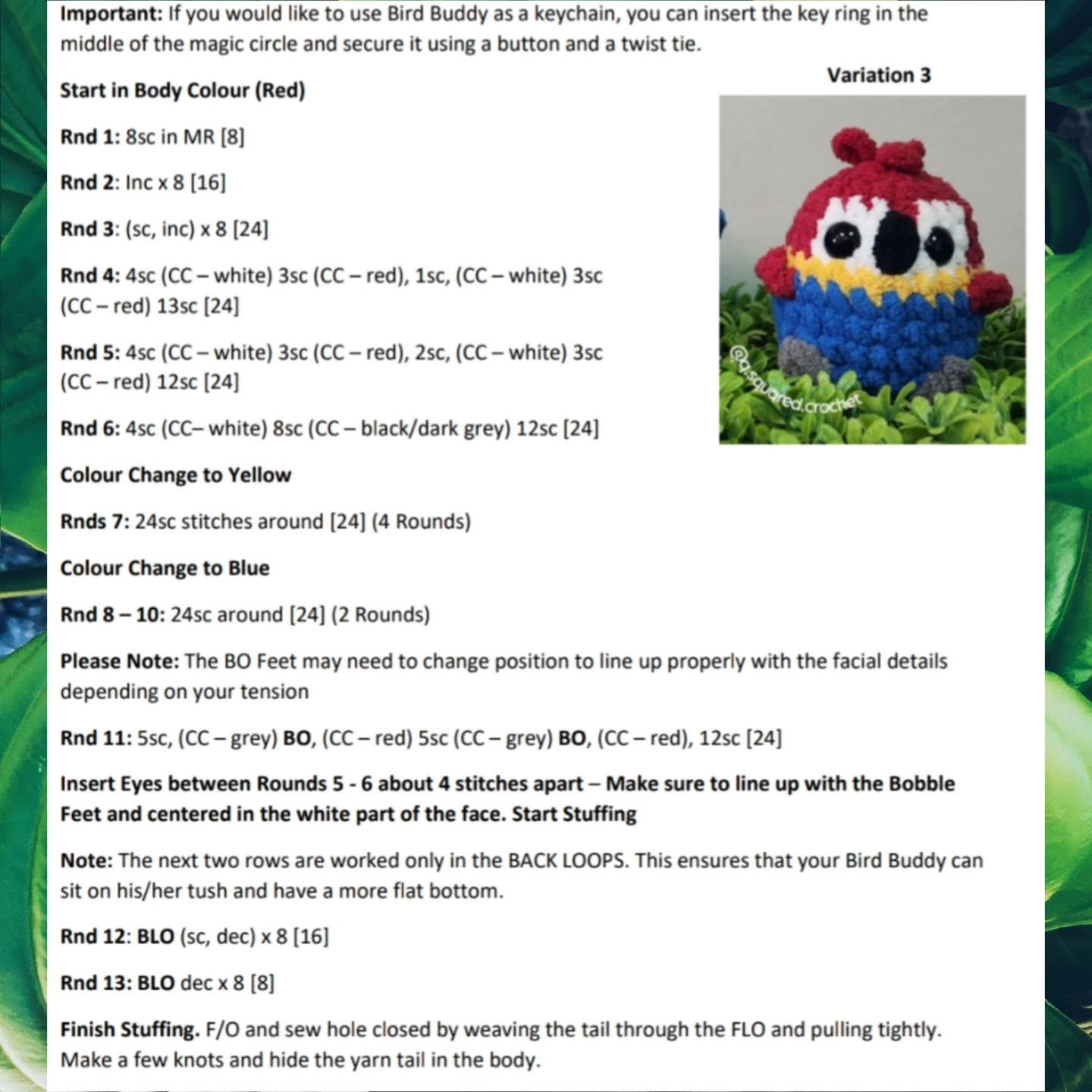 Crochet Pattern: No-Sew Scarlet Macaw Bird Buddy