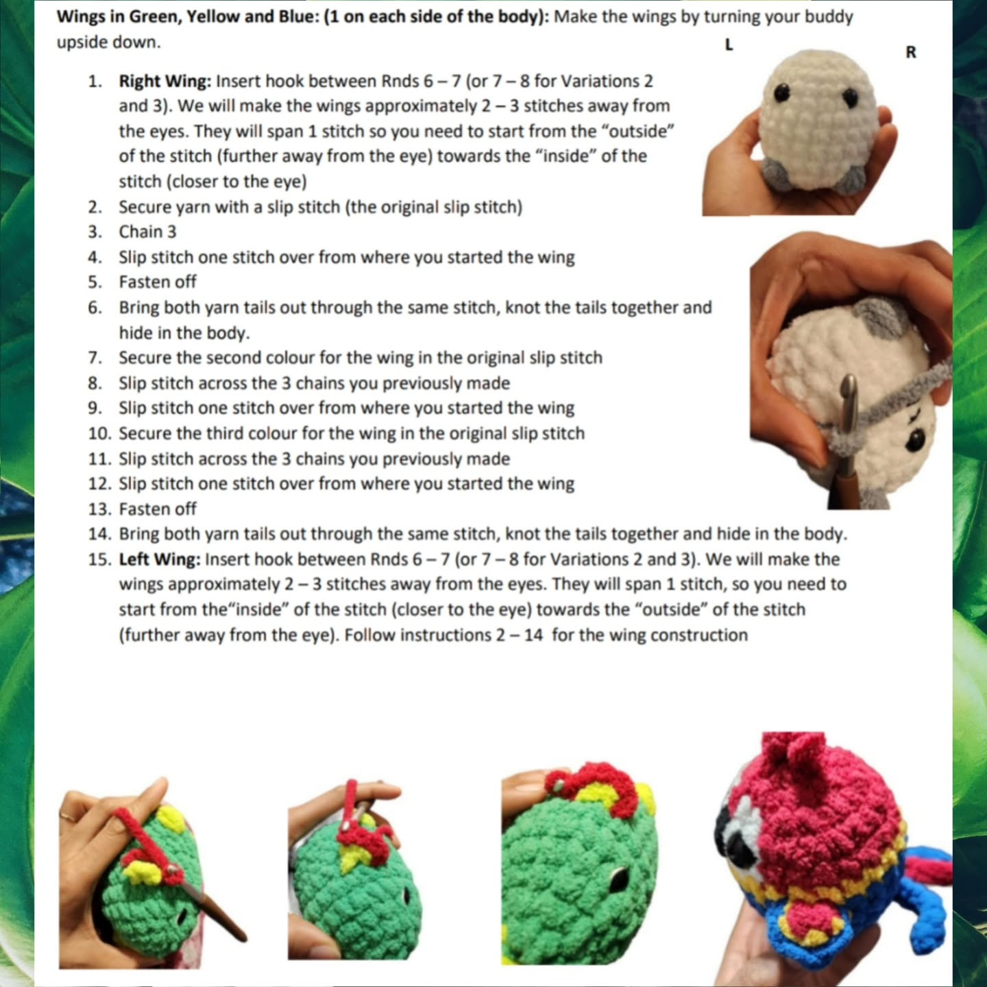 Crochet Pattern: No-Sew Scarlet Macaw Bird Buddy