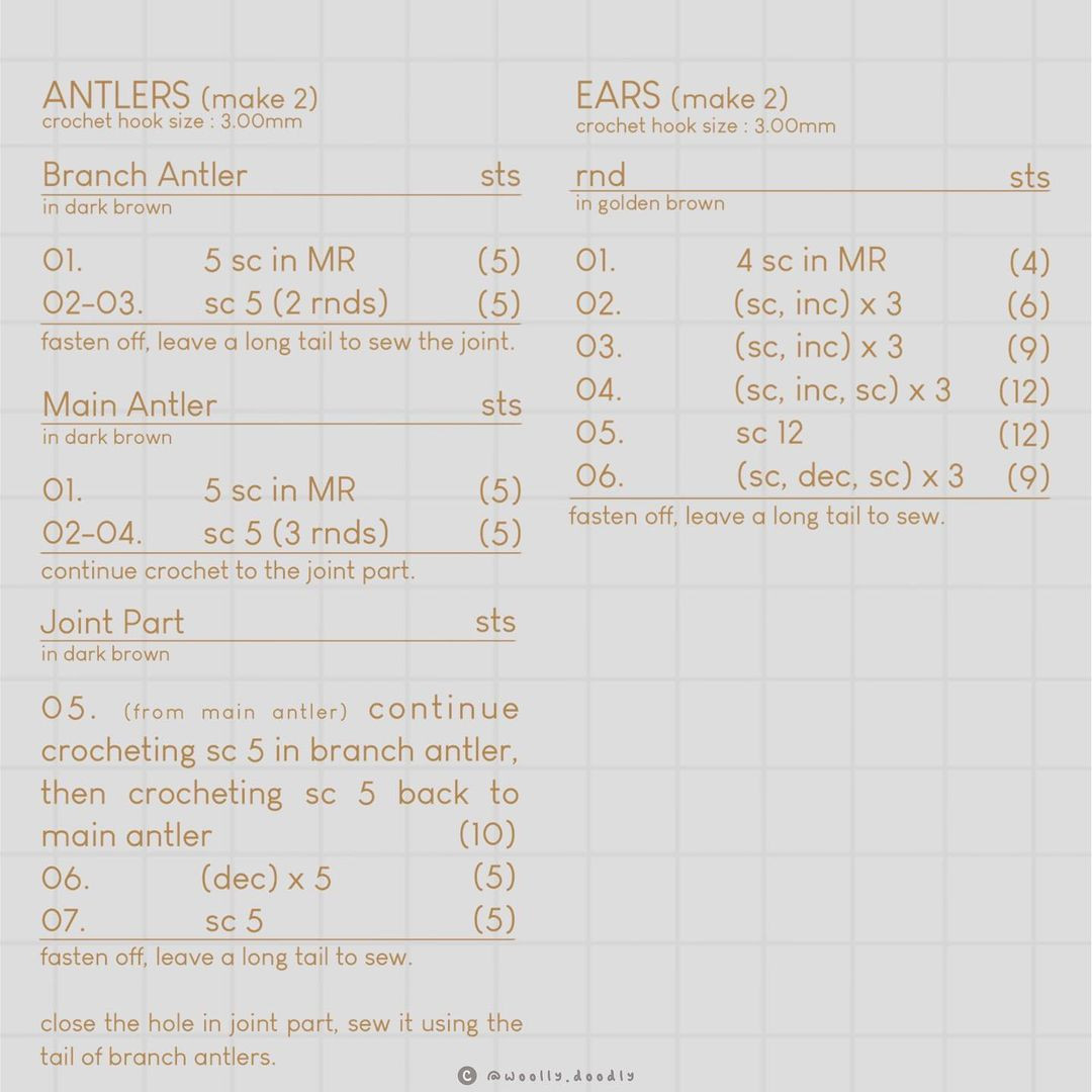 Crochet Reindeer Amigurumi Pattern Chart